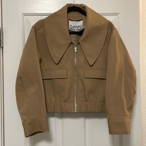 Ganni Wide Collar Heavy Twill Short Jacket